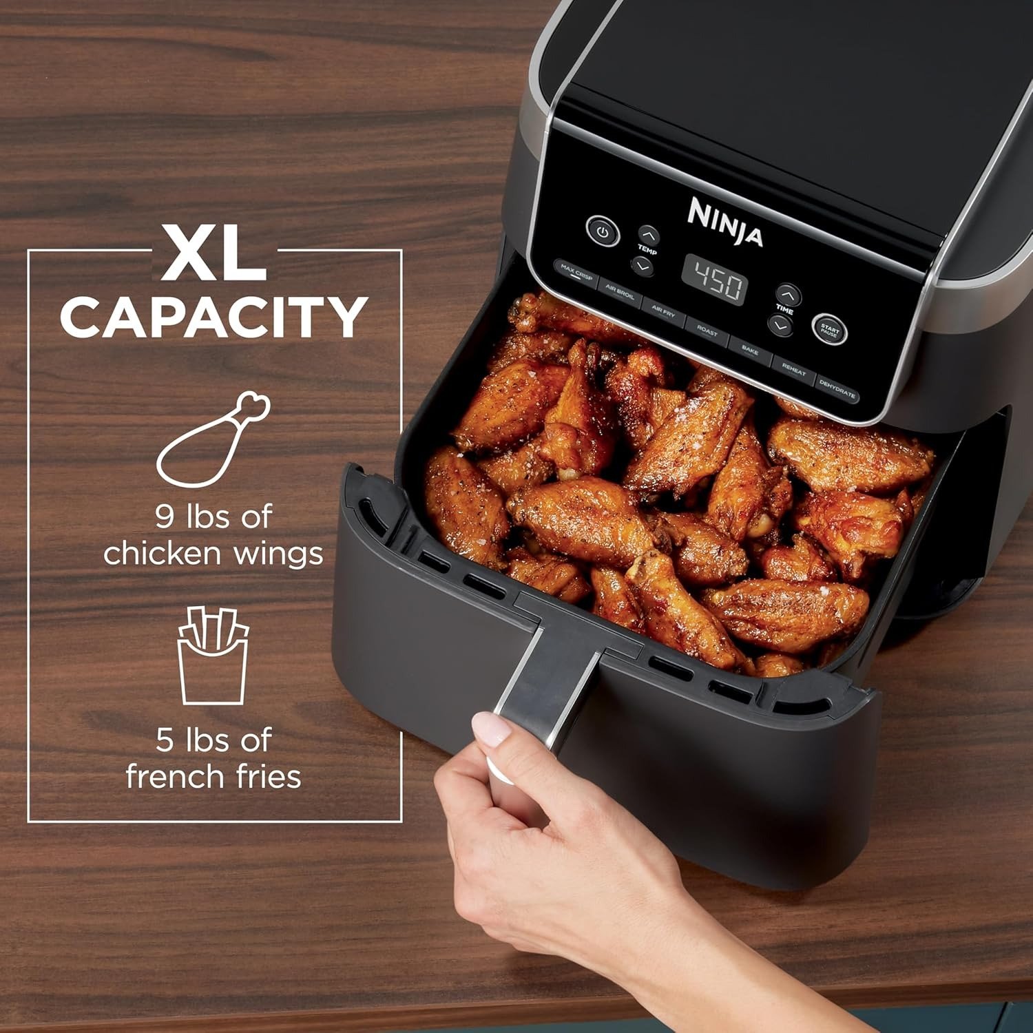 6.5QT XL Air Fryer 7-in-1, Dishwasher Safe Nonstick Parts, Space Saving Countertop Design