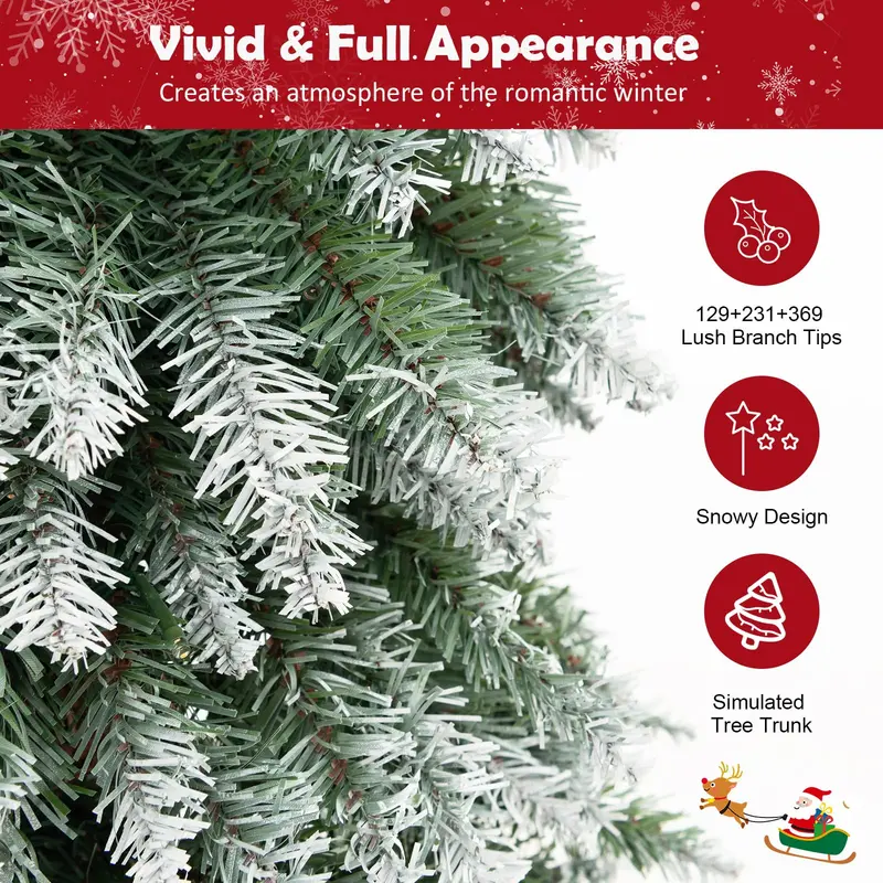 Slim Pre-Lit Pencil Christmas Tree Set – Available in 3′, 4′, and 5′ Heights with Snow-Flecked Foliage