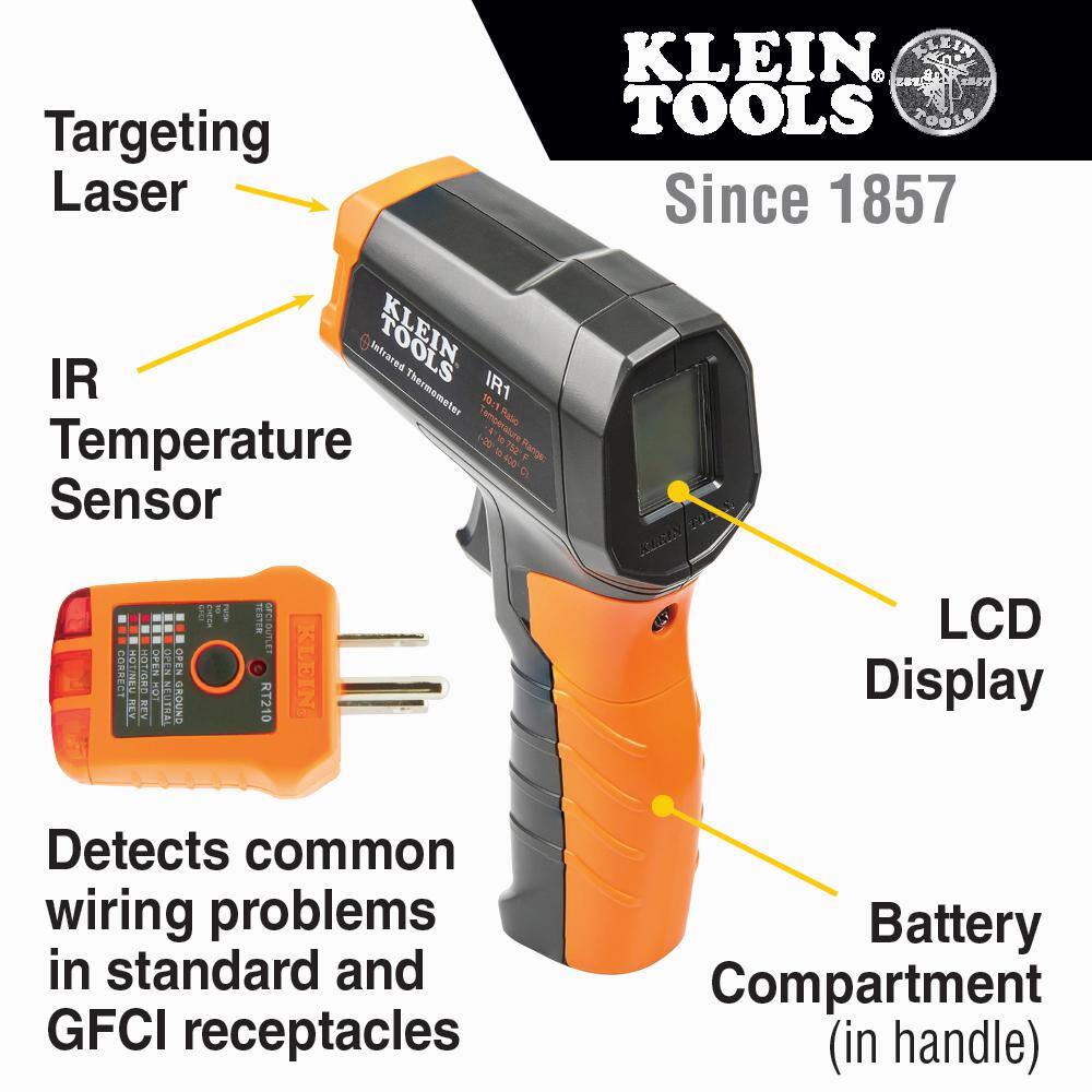 Klein Tools Infrared Thermometer with GFCI Receptacle Tester IR1KIT