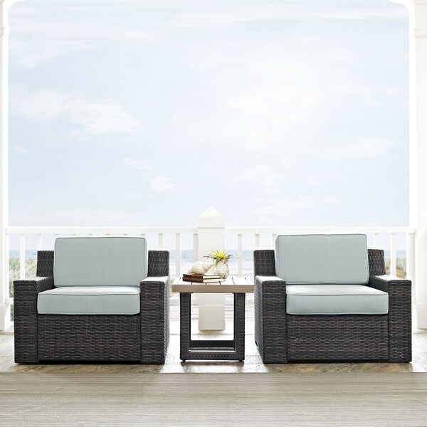 Beaufort 3 pc Outdoor Wicker Seating Set with Mist Cushion
