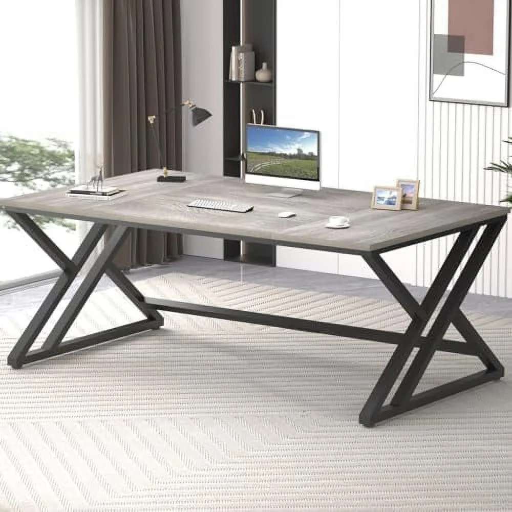 Rustic Large Computer Desk  Industrial Extra Long  Office Desk  Wood Pc Writing Work Study Computer Table Desk  Farmhouse Workstation Gaming Executive Desk for 2 Person  Rustic Oak  70 In