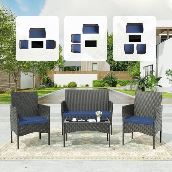 4Piece Conversation Furniture Set,Patio Dining Table and Chair Set