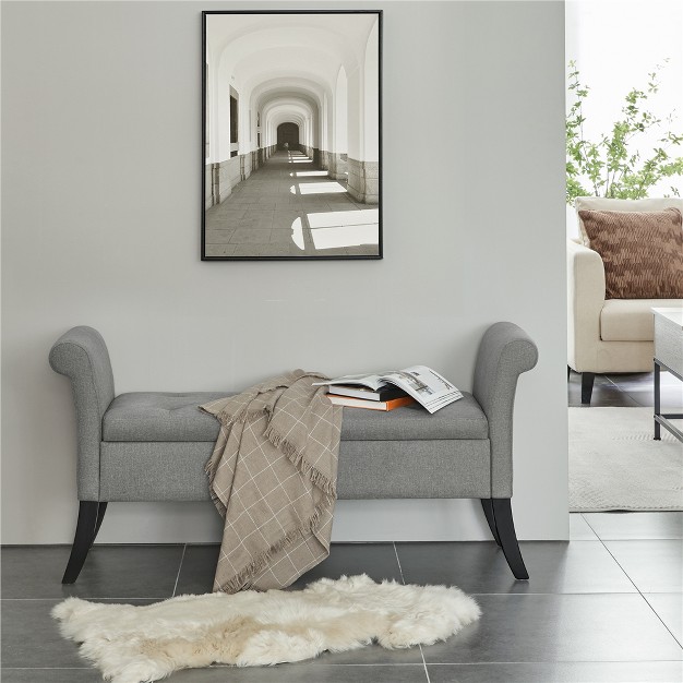Yaheetech Modern Fabric Tufted Storage Ottoman Bench With Rolled Arms
