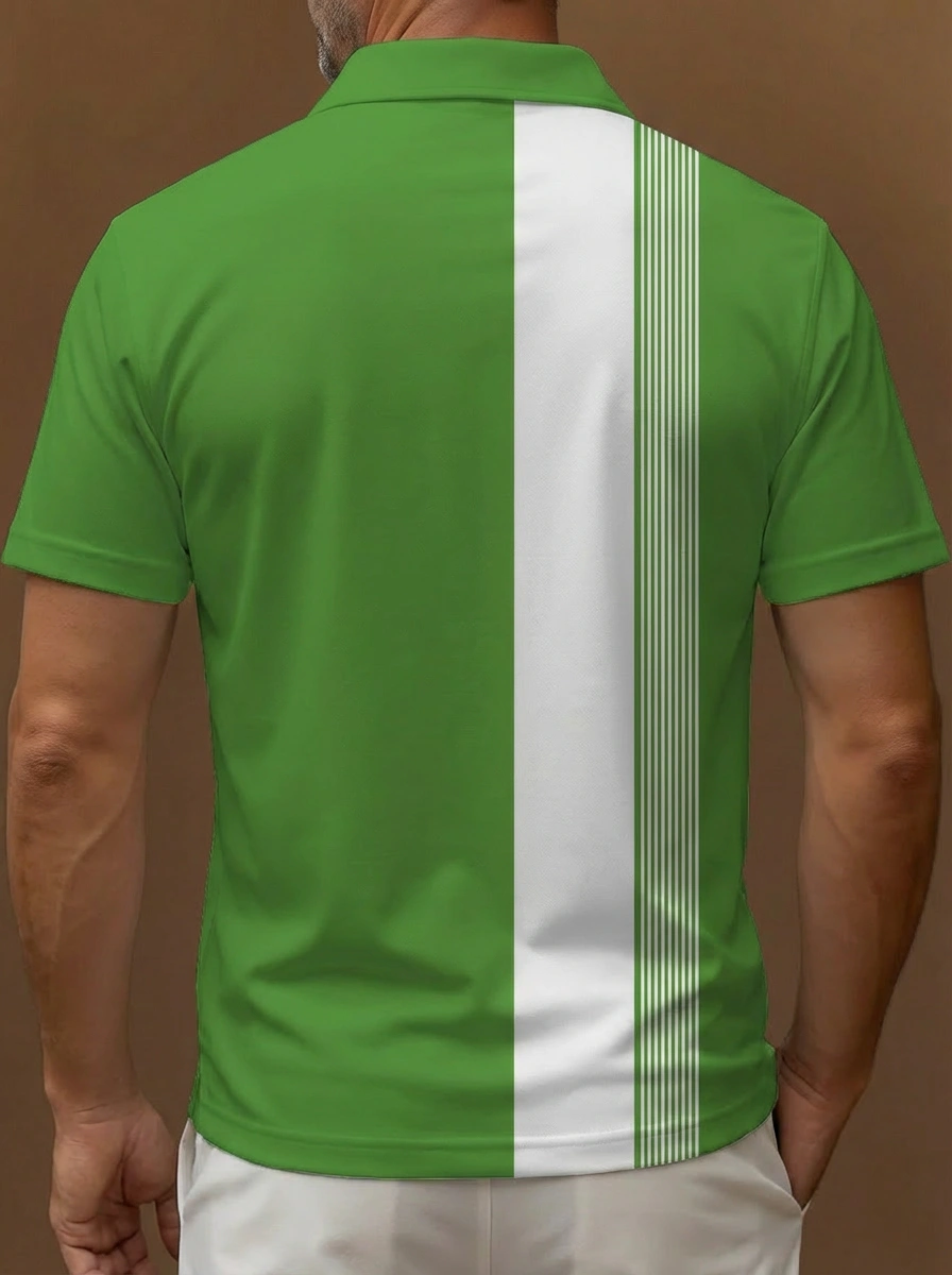 Green White 3D Frog Peeking Pattern Button Short Sleeve Golf Polo Shirt