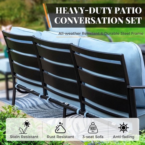MAISON ARTS 5/7Seat Patio Conversation Set,Sofa Set with 2 x Single Sofa Chairs,1 x 3seater Sofa and Coffee Table/Ottomans