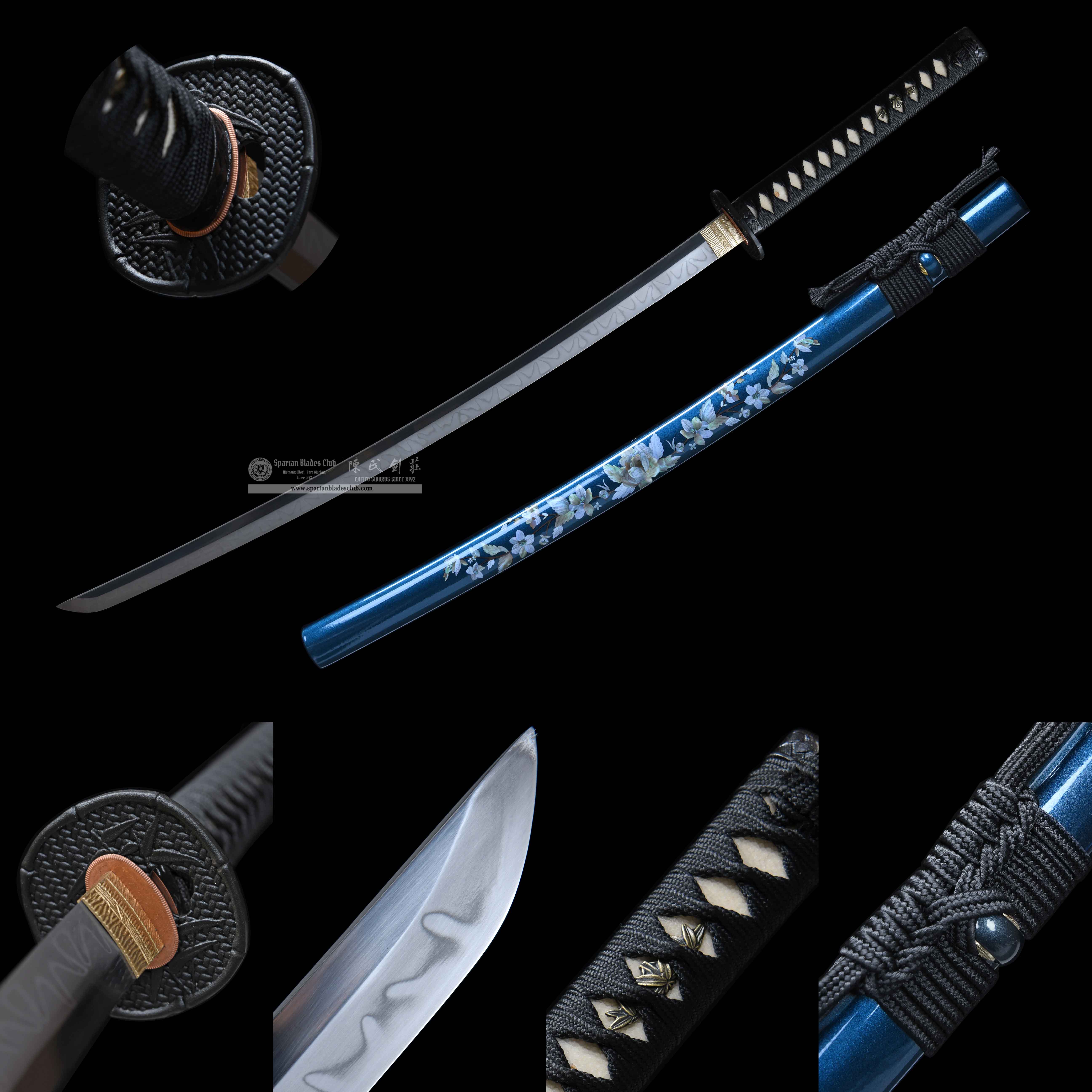 HY180 | Aohana | Katana | T10 Steel | Clay-tempered | Real Hamon | Blue | Flower | Battle-Ready | Full-tang | Spartan Blades Club | CHEN'S SWORDS 1892 - Spartan Blades Club - 陳氏劍莊1892