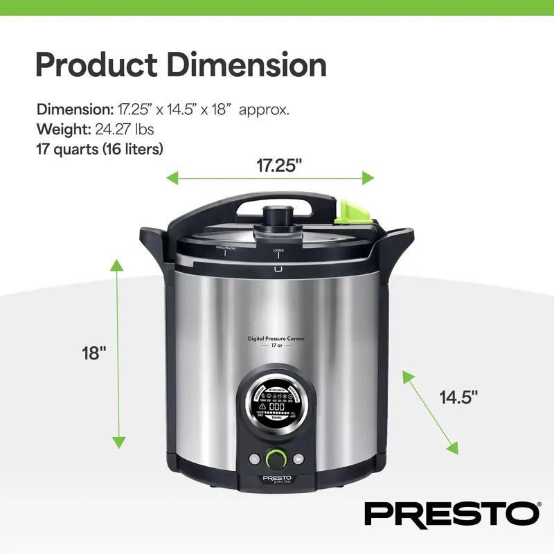 Presto Precise 17-Quart Stainless Steel Electric Pressure Canner – Model 02152, Silver