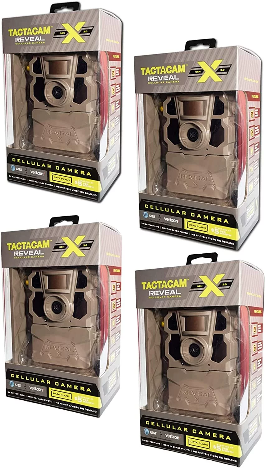 TACTACAM Reveal X Gen 2.0 LTE Cellular Trail Camera AT&T and Verizon , HD Video , HD Photo , Low Glow IR LED Flash TA-TC-XG2 for Hunting , Security , Surveillance Gen 2 4 4 Pack Gen 2.0