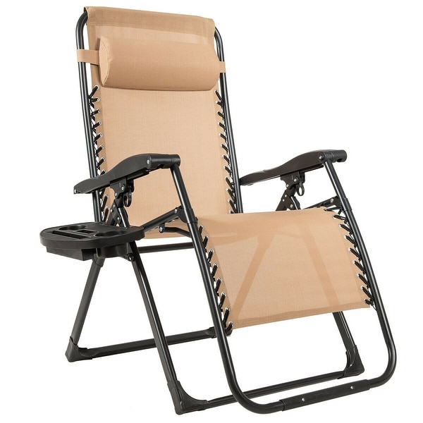 Gymax Folding Zero Gravity Lounge Chair Recliner w/ Cup Holder Tray