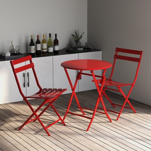 3Piece Patio Bistro Set of Foldable Round Table and Chairs,Yellow