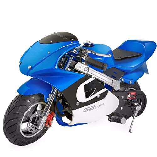 XtremepowerUS Gas Pocket Bike Mini Motorcycle Ride-On 40cc 4-Stroke Engine for Kids Padded Seat EPA Approved (Blue)