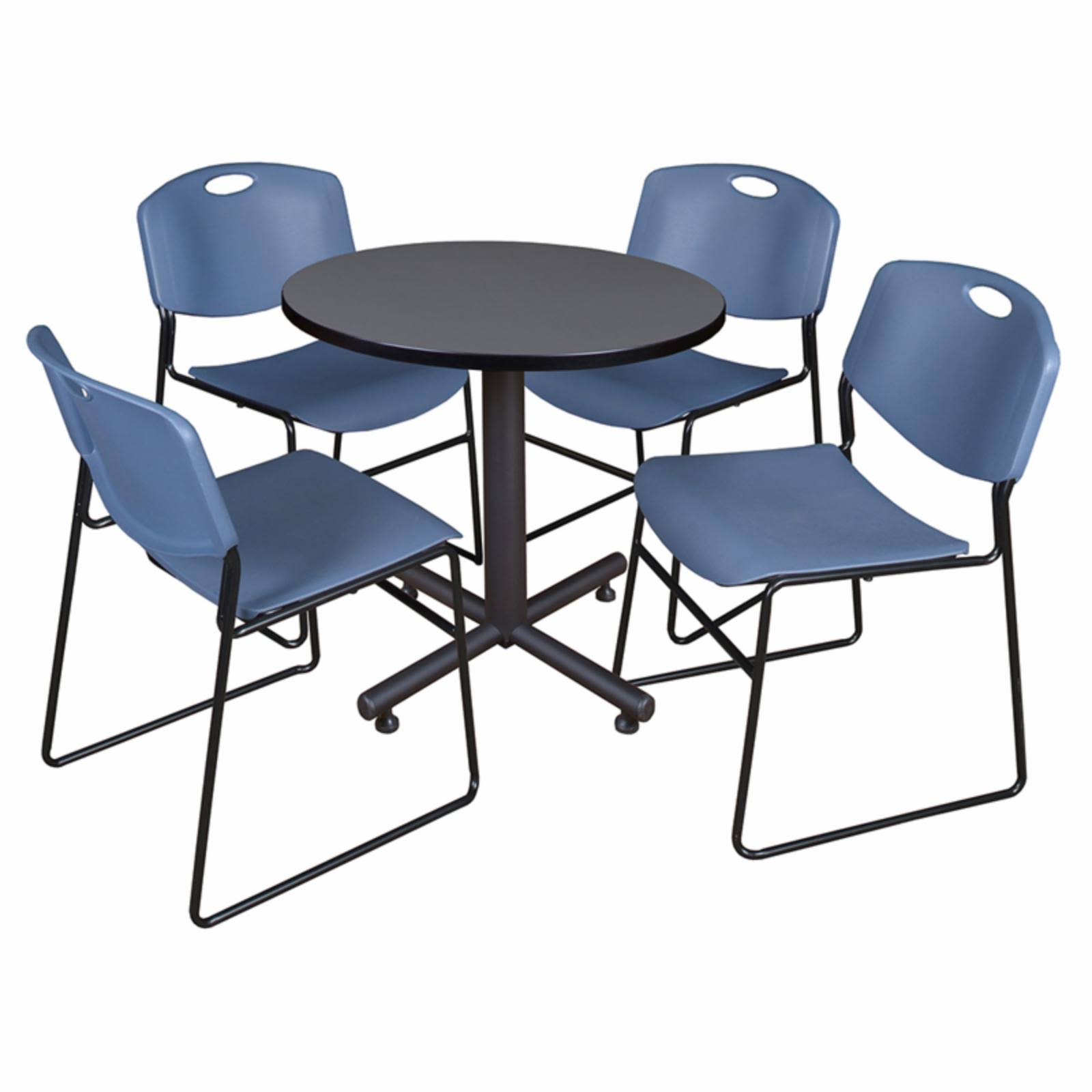 Regency Kobe 48x22 Round Breakroom Table- Grey u0026 4 Zeng Stack Chairs- Grey