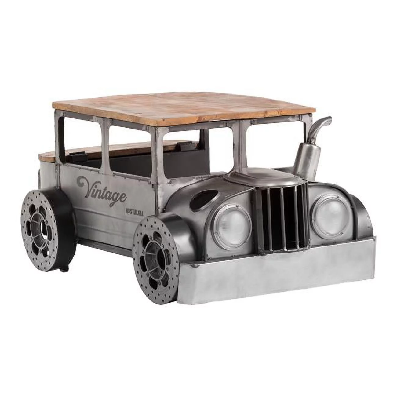 19.5 x 27 x 42 in. Gray & Brown Vintage Style Truck Solid Wood & Metal Coffee Table