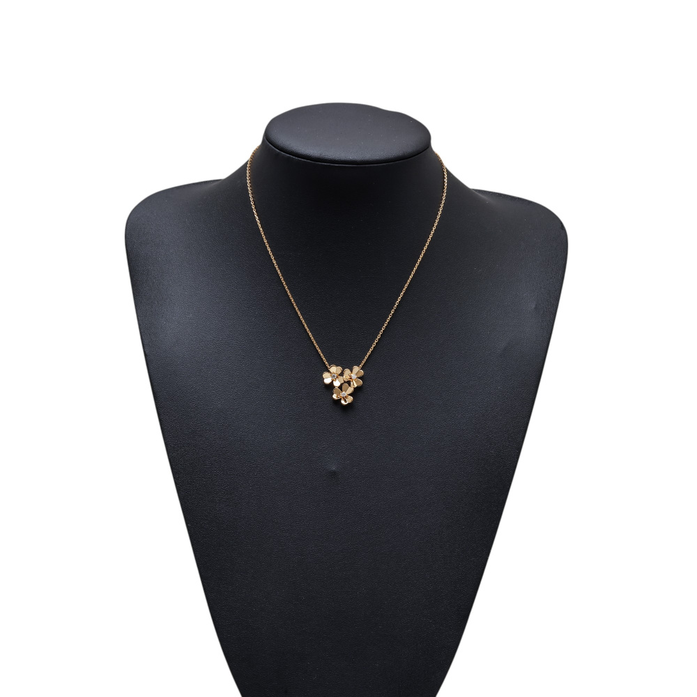 Van Cleef & Arpels Frivole 3 Flower Necklace 18K Yellow Gold Diamond VCARP2DU00