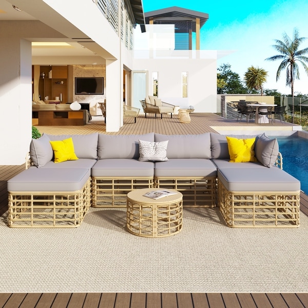 Leisure Zone 7 Pieces AllWeather Rattan Sectional Sofa Set