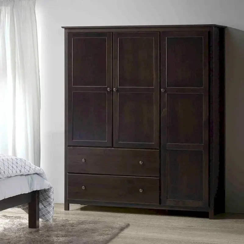 Shaker-Style Grain Wood Armoire – 3-Door Solid Wood Wardrobe (60″W x 72″H x 22″D)
