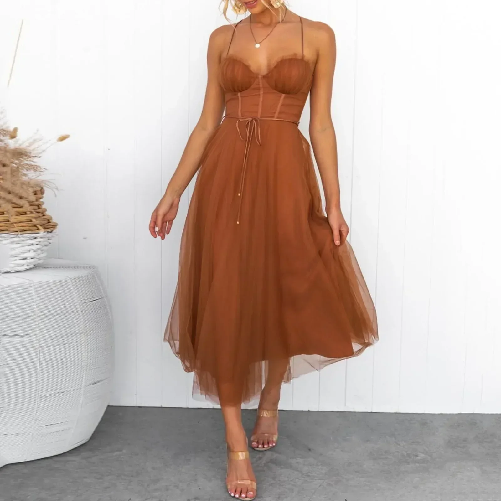 Elegant Corset Midi Dress - Spaghetti Strap PartyClistos