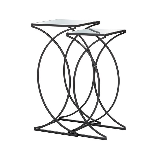 Glitzhome Set of 2 Modern Glam Glass Top Nesting Side Table