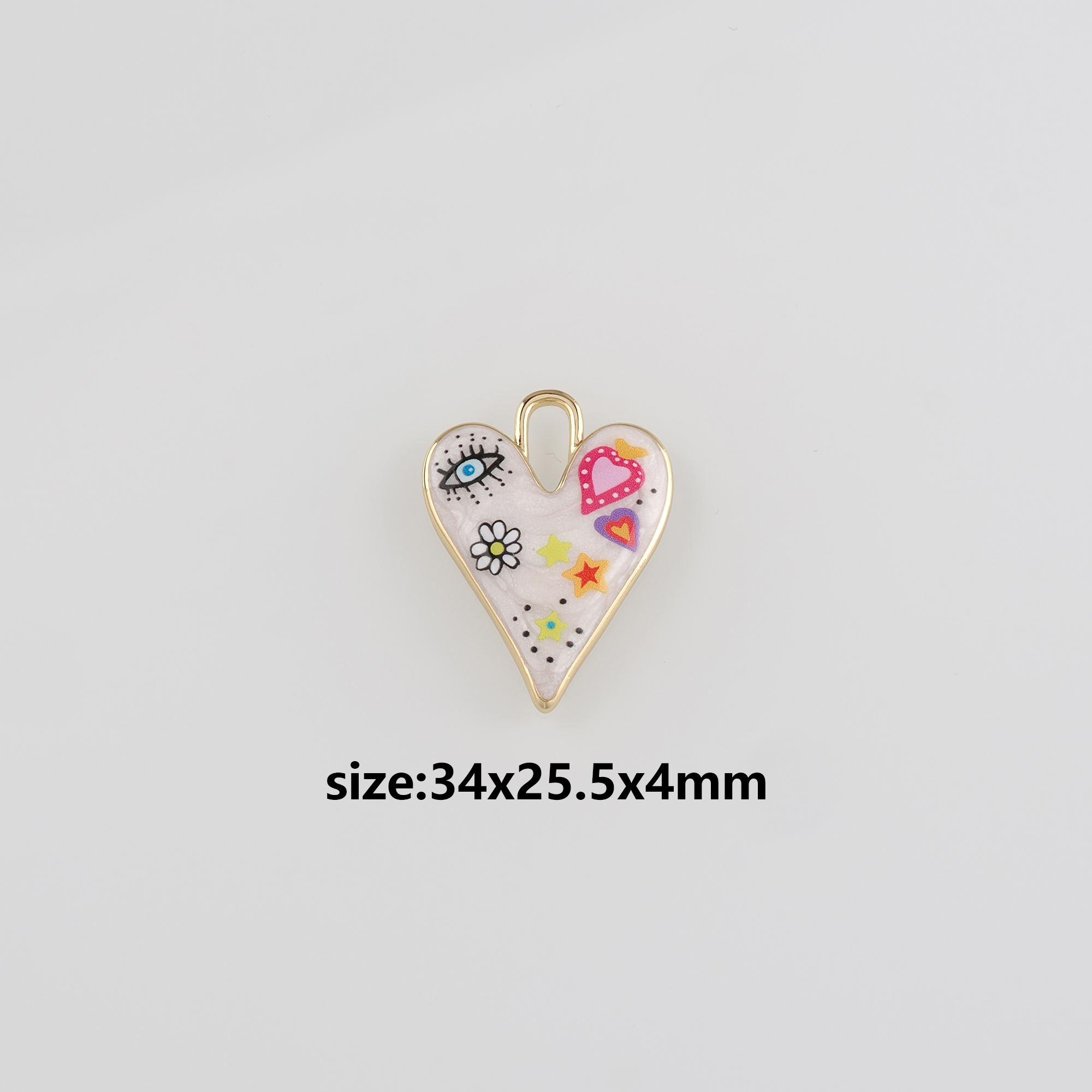 18K Gold Filled Heart Pendant,Enamel Heart Charm Earrings Necklace for DIY Jewelry Making Supply