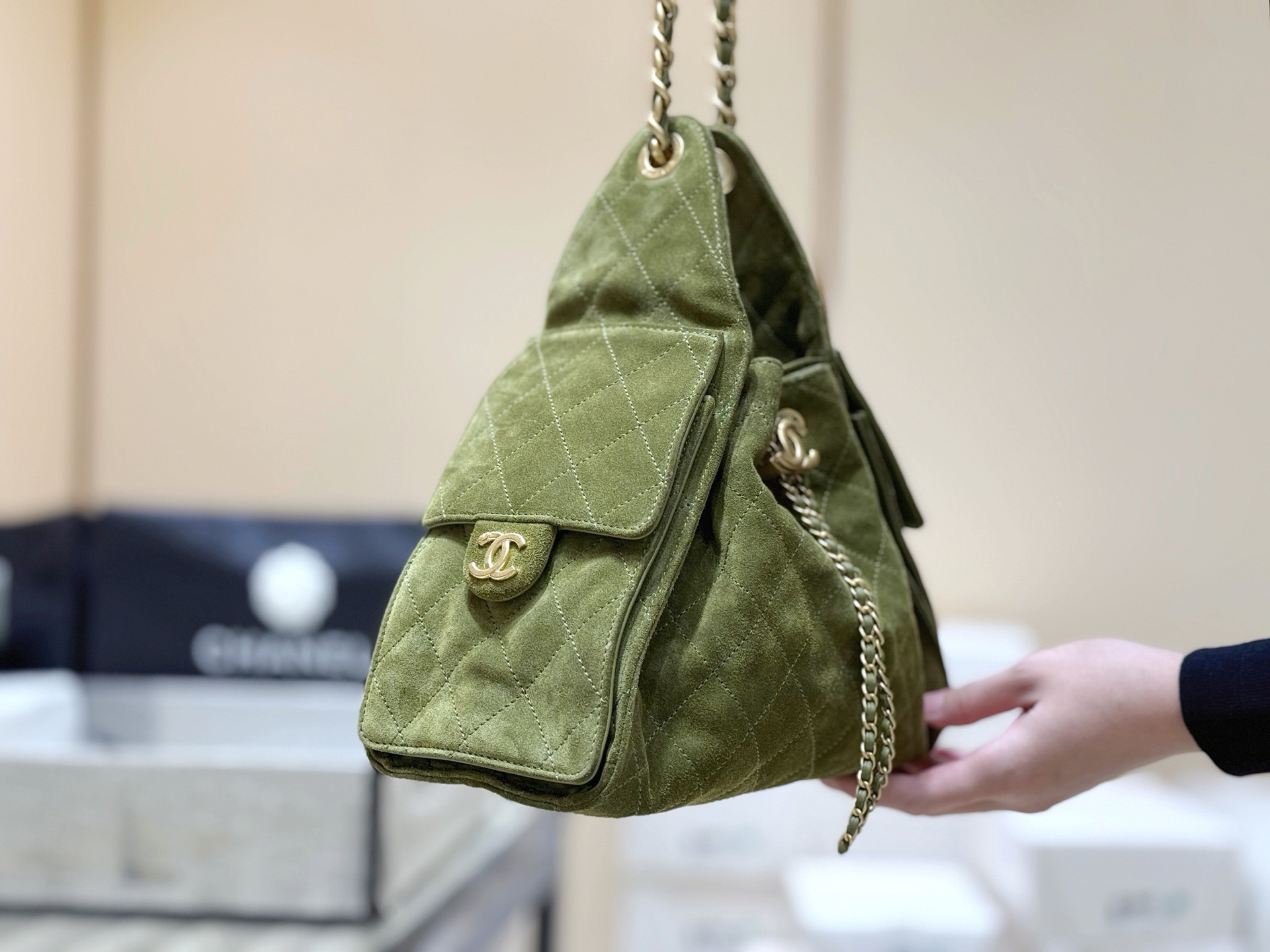 Chanel 26c 25bag Suede Matcha green