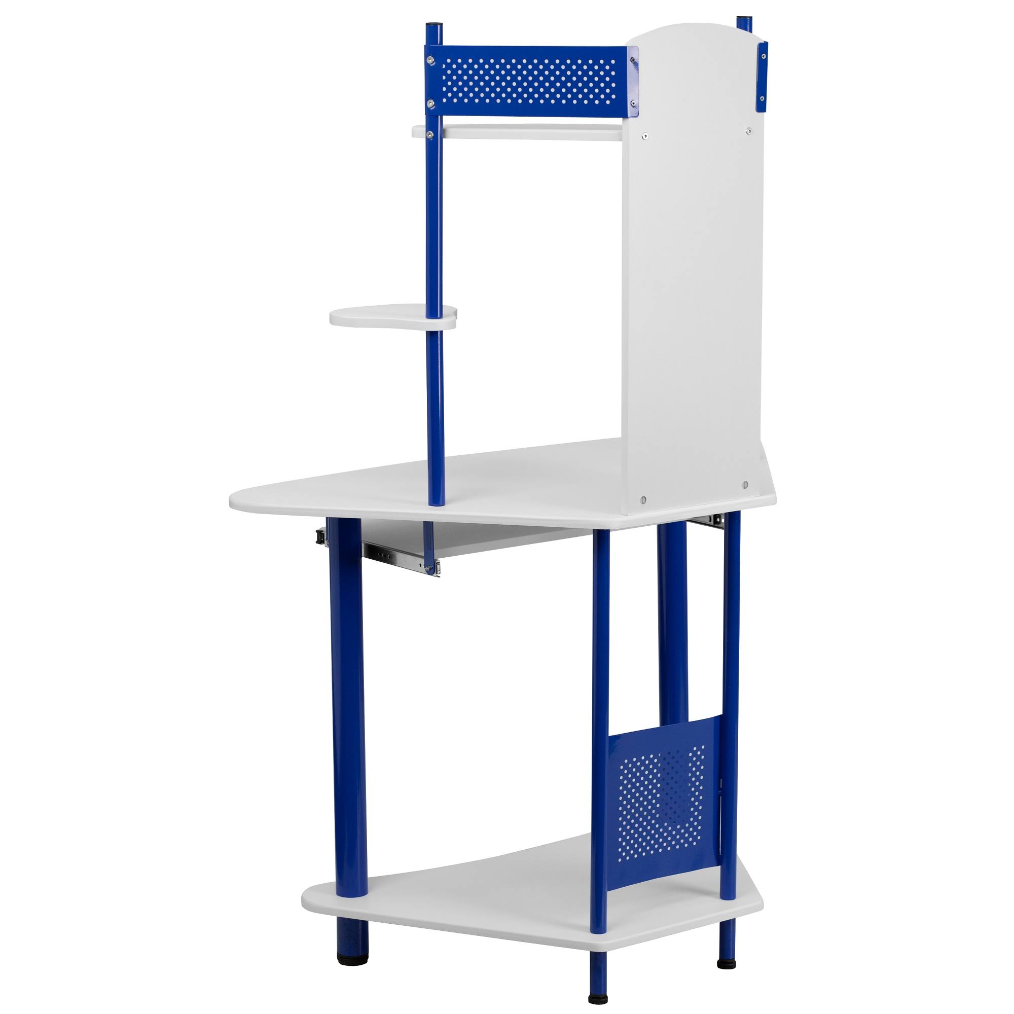 57x22 Blue and White Contemporary Corner Computer Desk with Hutch
