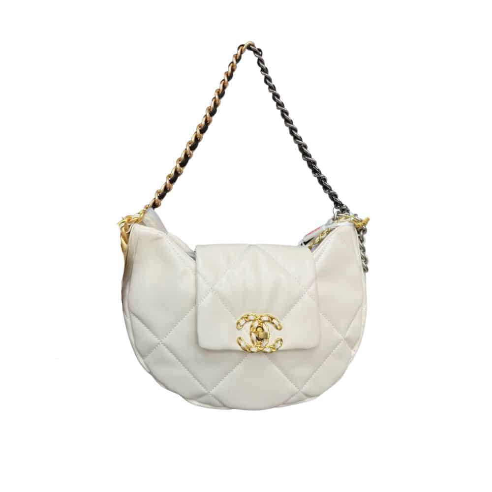 Chanel 19 Hobo Bag Mixed Metal Hardware White 28Cm/11in