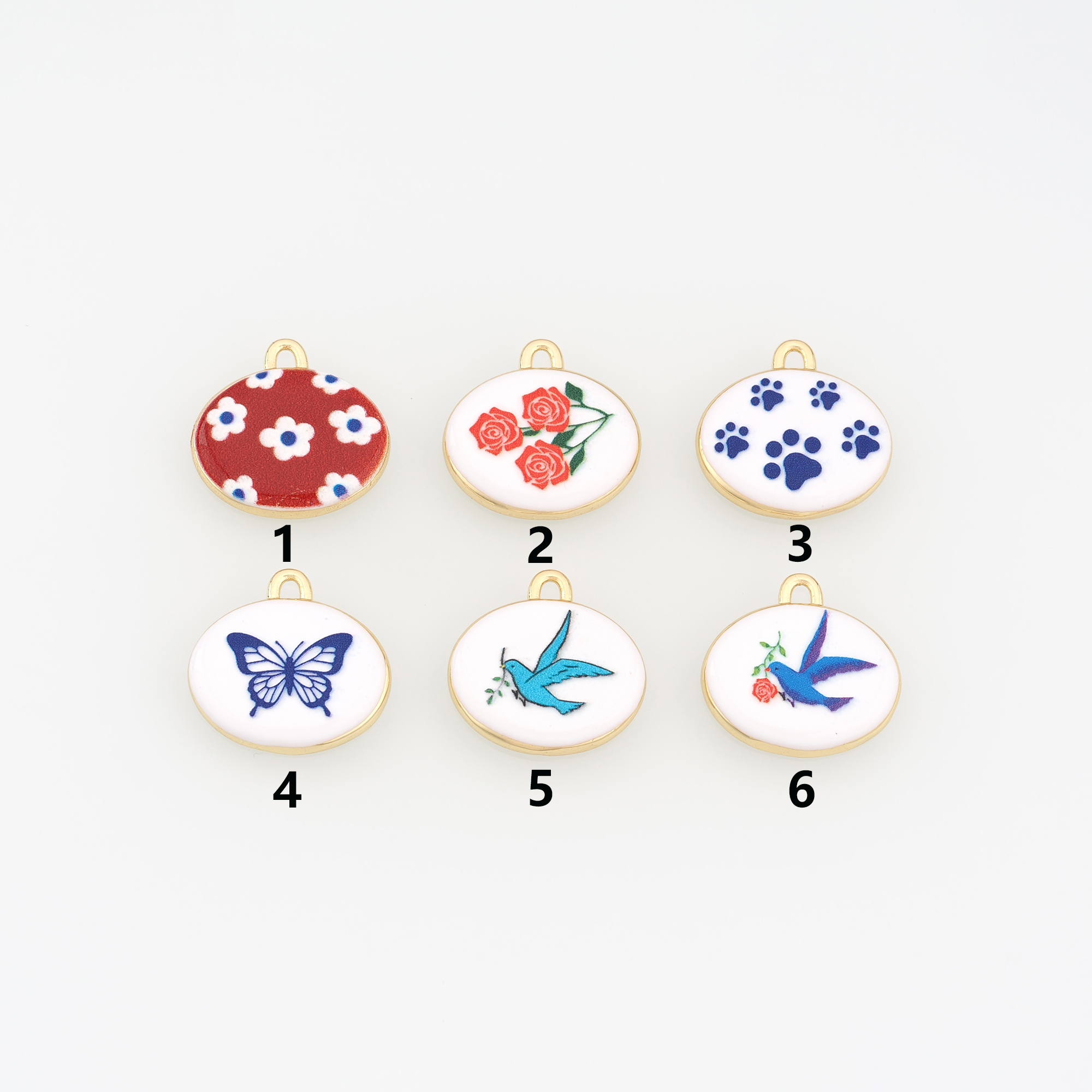 18K Gold Filled Flower Pendant,Butterfly Pendant,Enamel Bird Charm Earrings Necklace for DIY Jewelry Making Supply