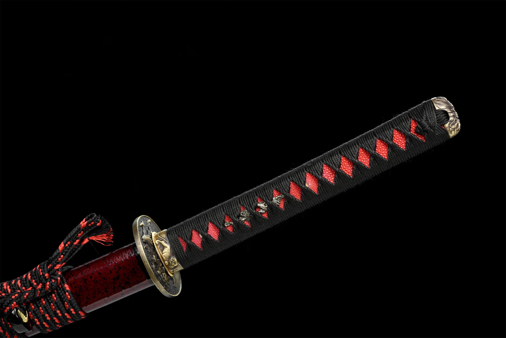 Black & Red Katana – T10 Clay Tempered, Full Tang