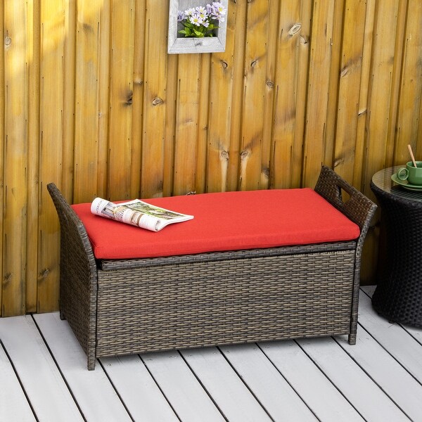 Outsunny 27 Gallon Patio Wicker Storage Bench,Outdoor PE Rattan Patio Furniture,TwoInOne Large Capacity Footstool