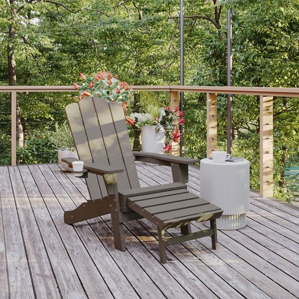 Commercial AllWeather Adirondack Chair with Pullout Ottoman and Cupholder
