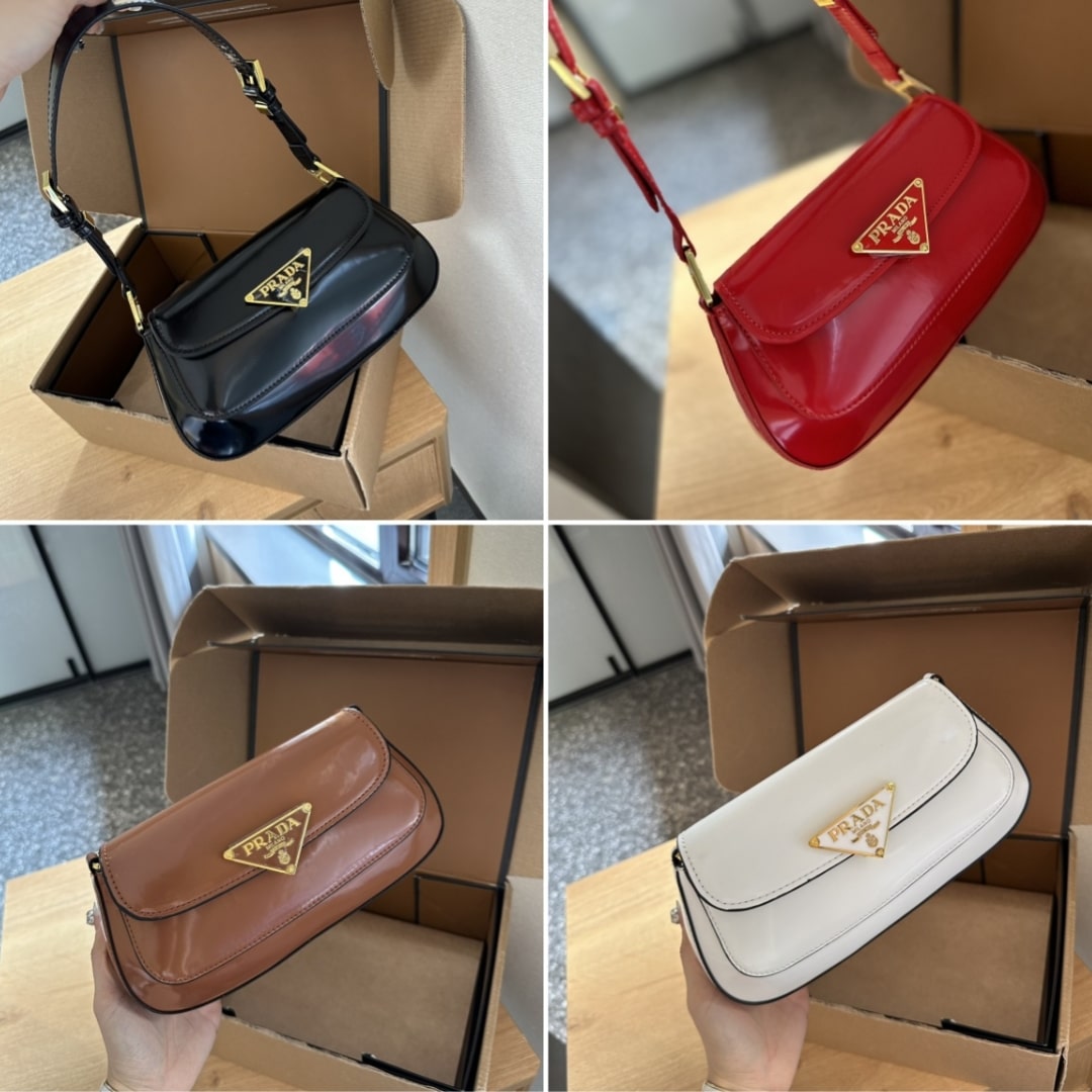 Prada Patent Leather Shoulder Bag In Cherry Black 25Cm