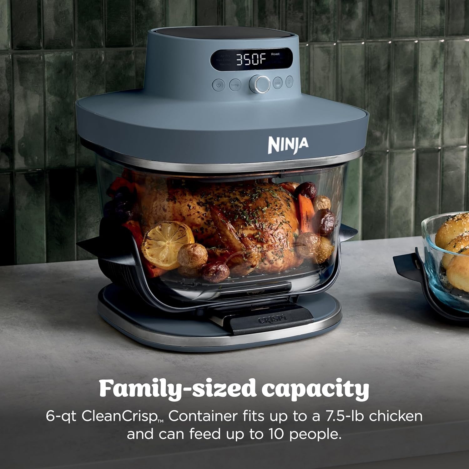 6-in-1 Glass Air Fryer | 450°F, Nontoxic, 6qt & 2.5qt Containers & Lids | Microwave, Freezer, Dishwasher Safe | Max Crisp, Air Fry, Bake, Roast, Recrisp, Dehydrate