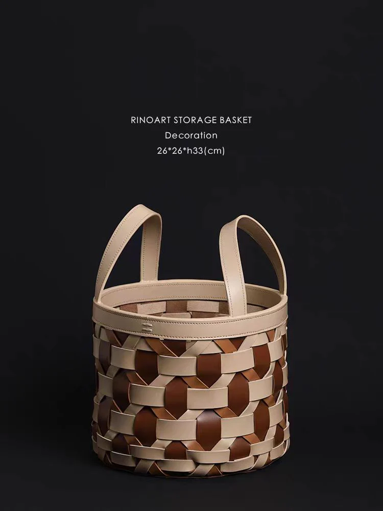 DC189 - Home Decor Jane Birkin hand-woven contrast color top layer saddle leather dirty clothes basket storage basket shopping bag