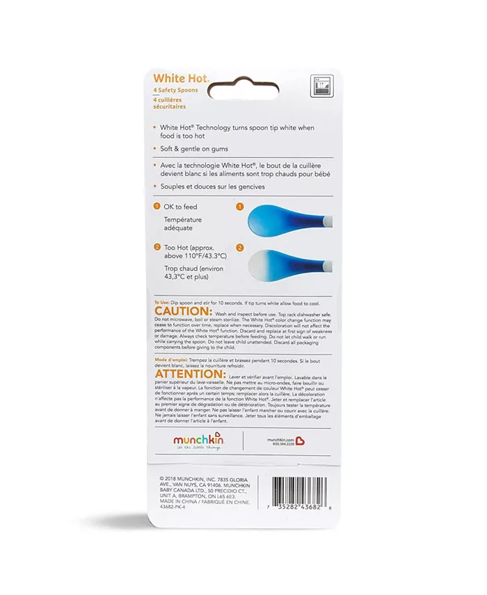 NUK Munchkin White Hot Soft Tip Infant Safety Spoons, 4 Count