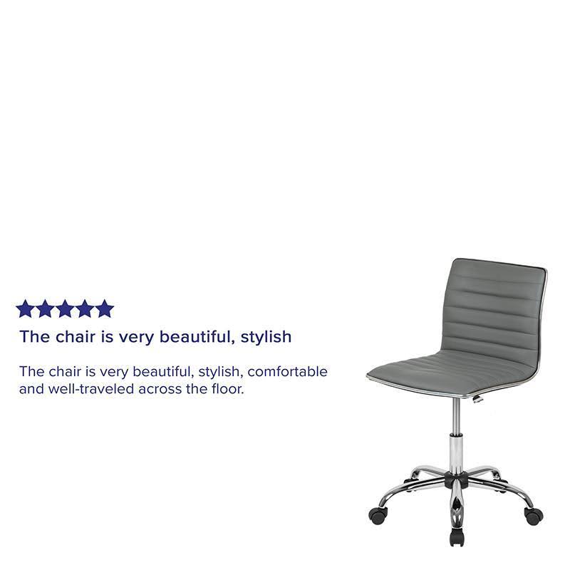 Low Back Designer Armless Light Gray Ribbed Swivel Task Office Chair