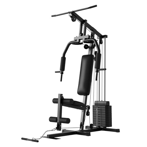 Home Gym, Multifunctional Weight Machine, Full Body Workout Station Exercise Equipment with 100LBS Weight Stack, All in One Home Gym with Pulley System for Strength Training