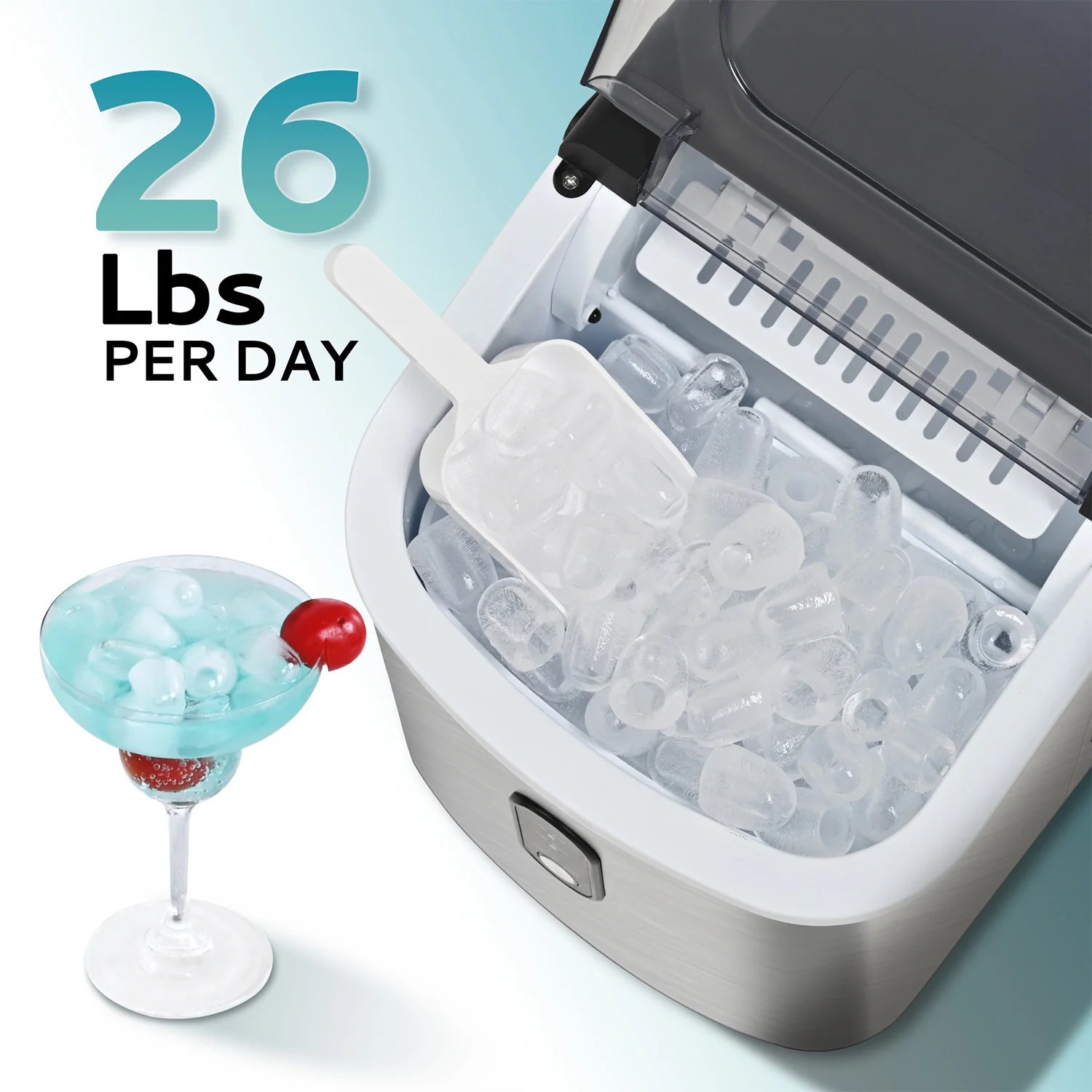 Countertop Ice Maker Machine with Handle 26.3lbs per Day 9 Cubes in 6 Mins