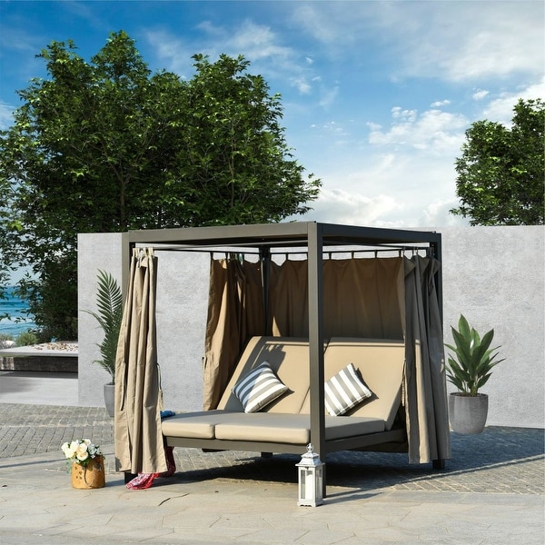 Moda Outdoor Adjustable Daybed with Canopy Patio Steel Lounge Set