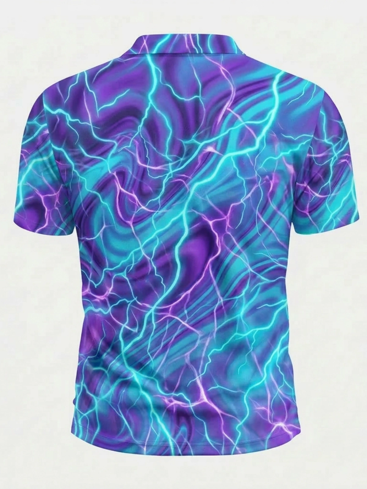 Moisture Wicking Golf Polo 3D Purple Blue Lightning Marble Pattern Button Short Sleeve Golf Polo Shirt