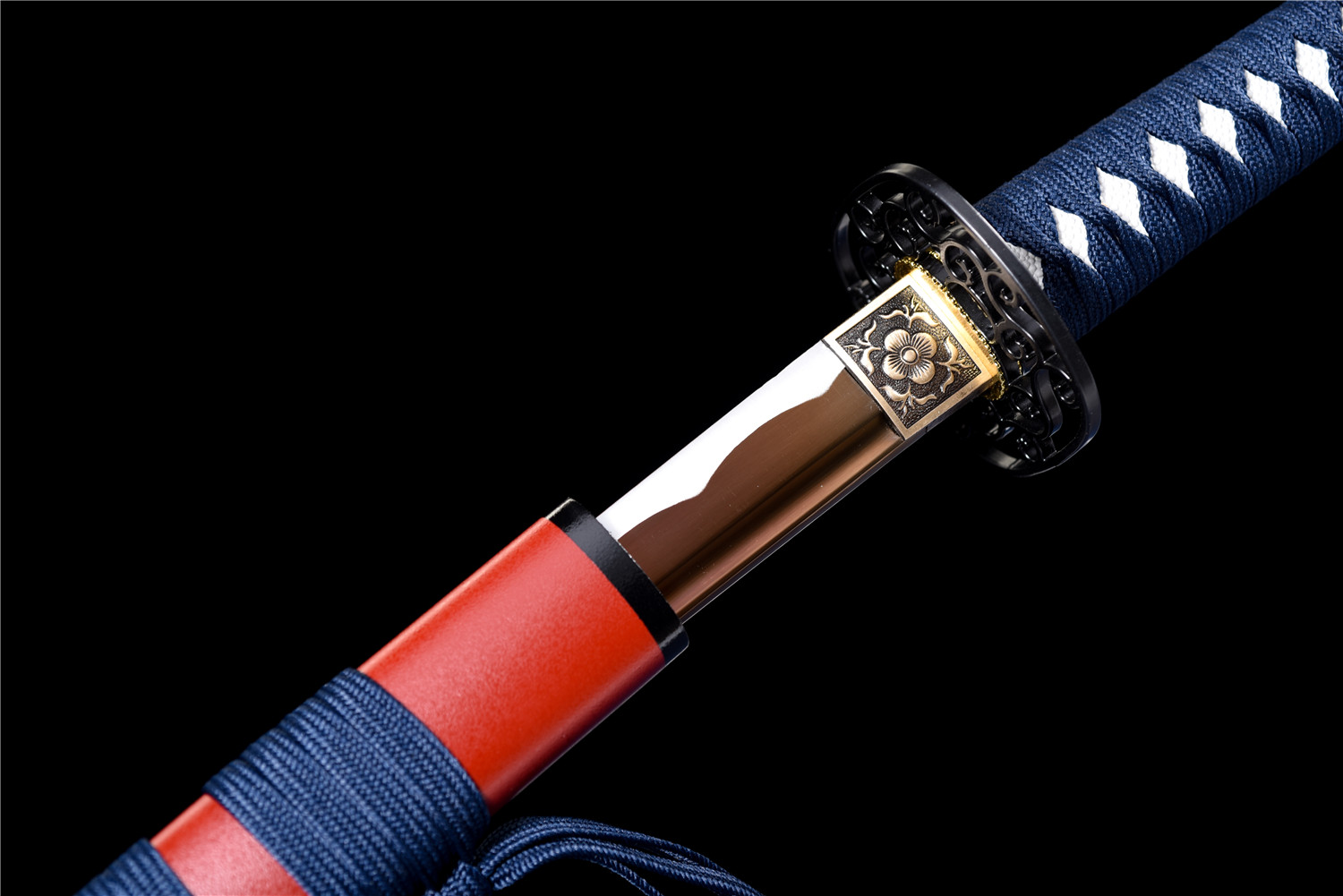 Handmade Katana High Carbon Gold Blade Iron Tsuba Red Saya Full Tang