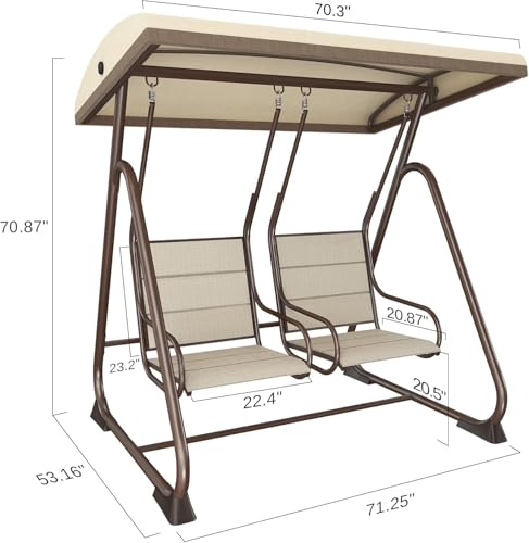 EAST OAK 3-Person Outdoor Porch Swing with Adjustable Canopy, Patio Swing Chair with Comfortable and Breathable Seats, Outdoor Swing Chairs for Garden, Balcony, Backyard, Charcoal Black
