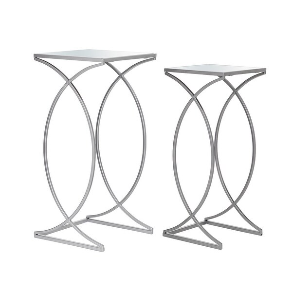 Glitzhome Set of 2 Modern Glam Glass Top Nesting Side Table