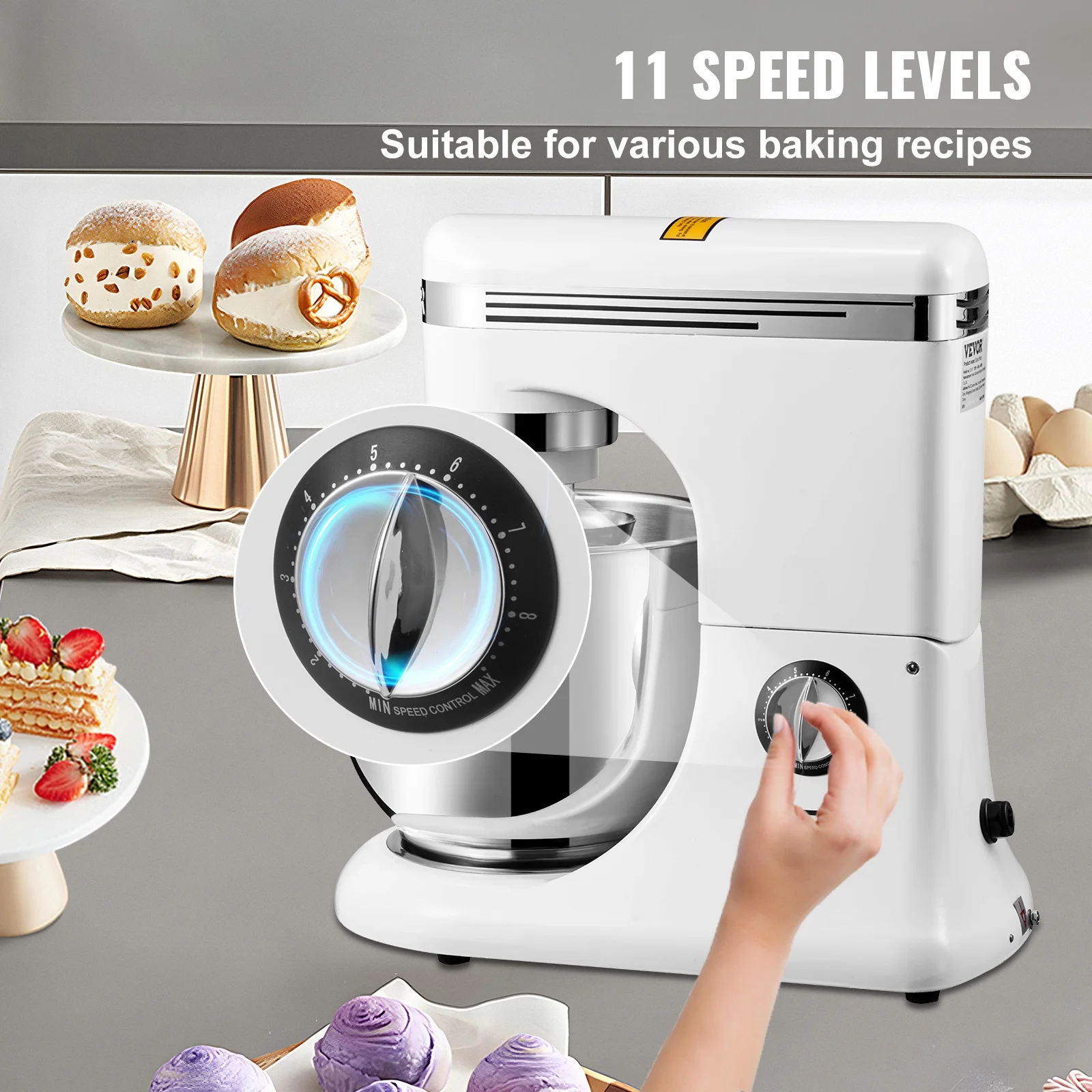 SKYSHALO 600W Stand Mixer 11 Speed ​​Tilt Head Dough Mixer 7.4 Quart Bowl 3 Attachments