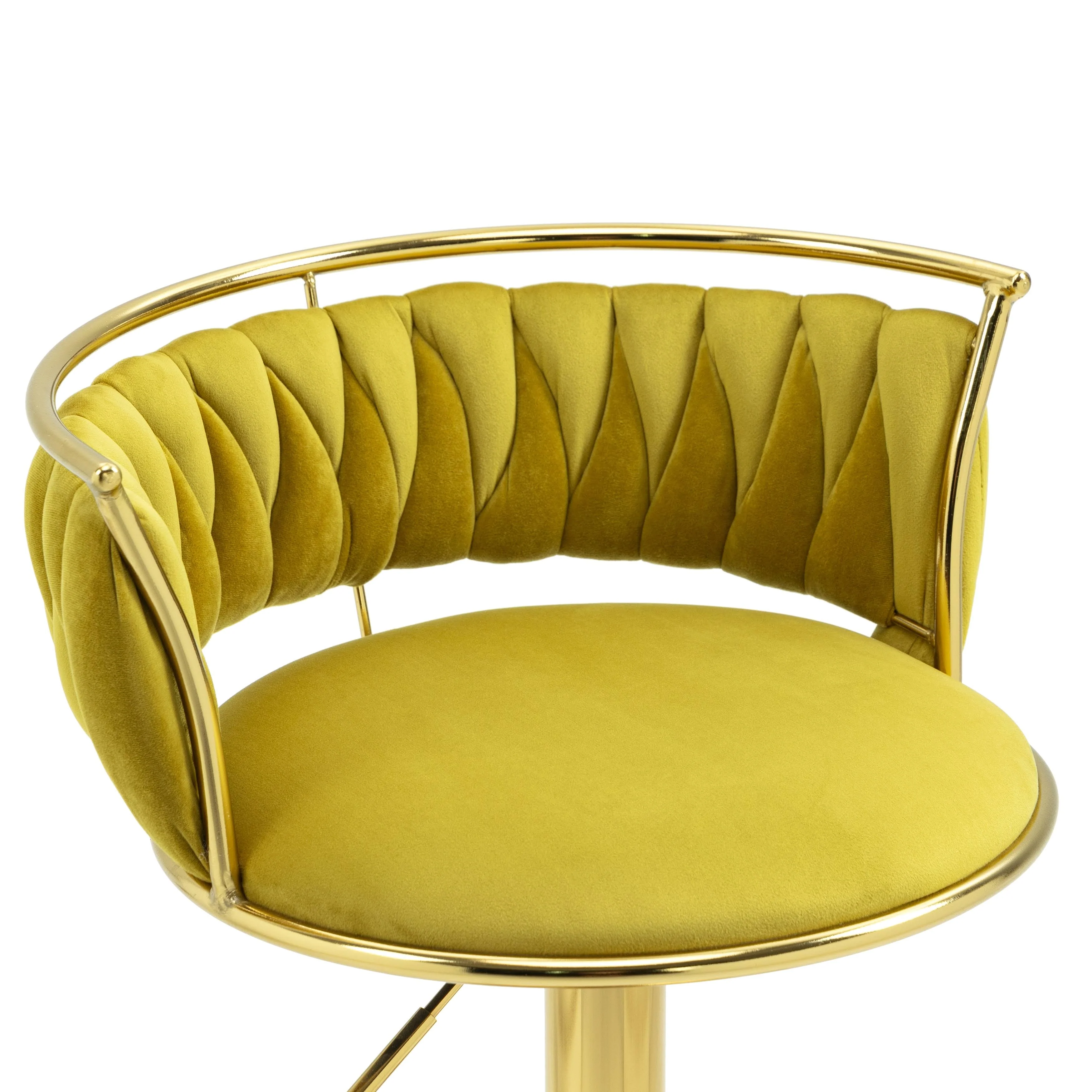 Set of 4 Bar Stools Adjustable Swivel with Gold Frame - Olive Drab
