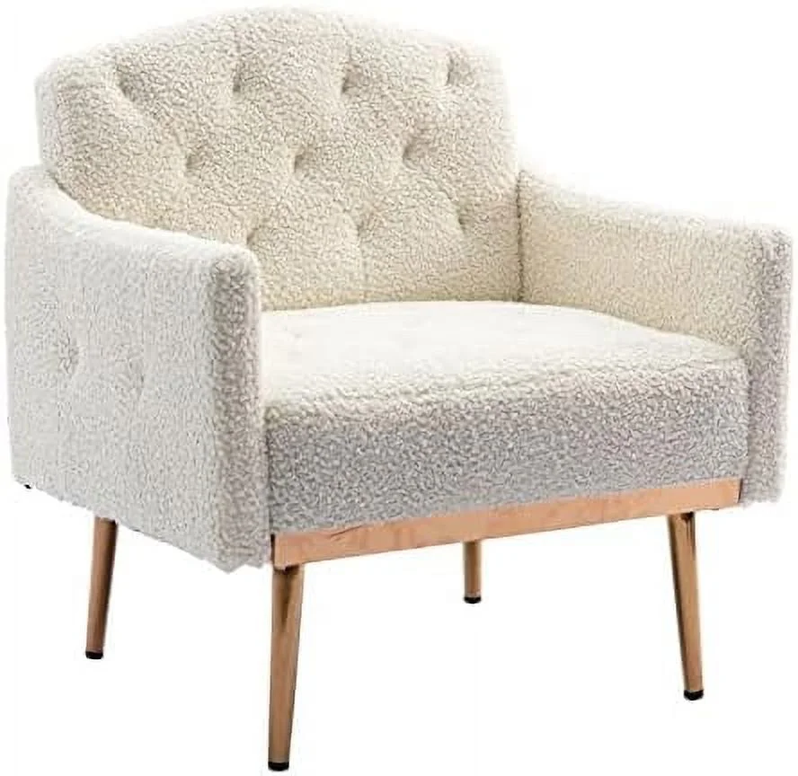 HOOMHIBIU Modern Velvet Accent Chair  Upholstered Arm Chair for Living Room&Bedroom  Comfy Single Sofa with Rose Golden Metal Legs  Suitable for Small Space Home(Pink)