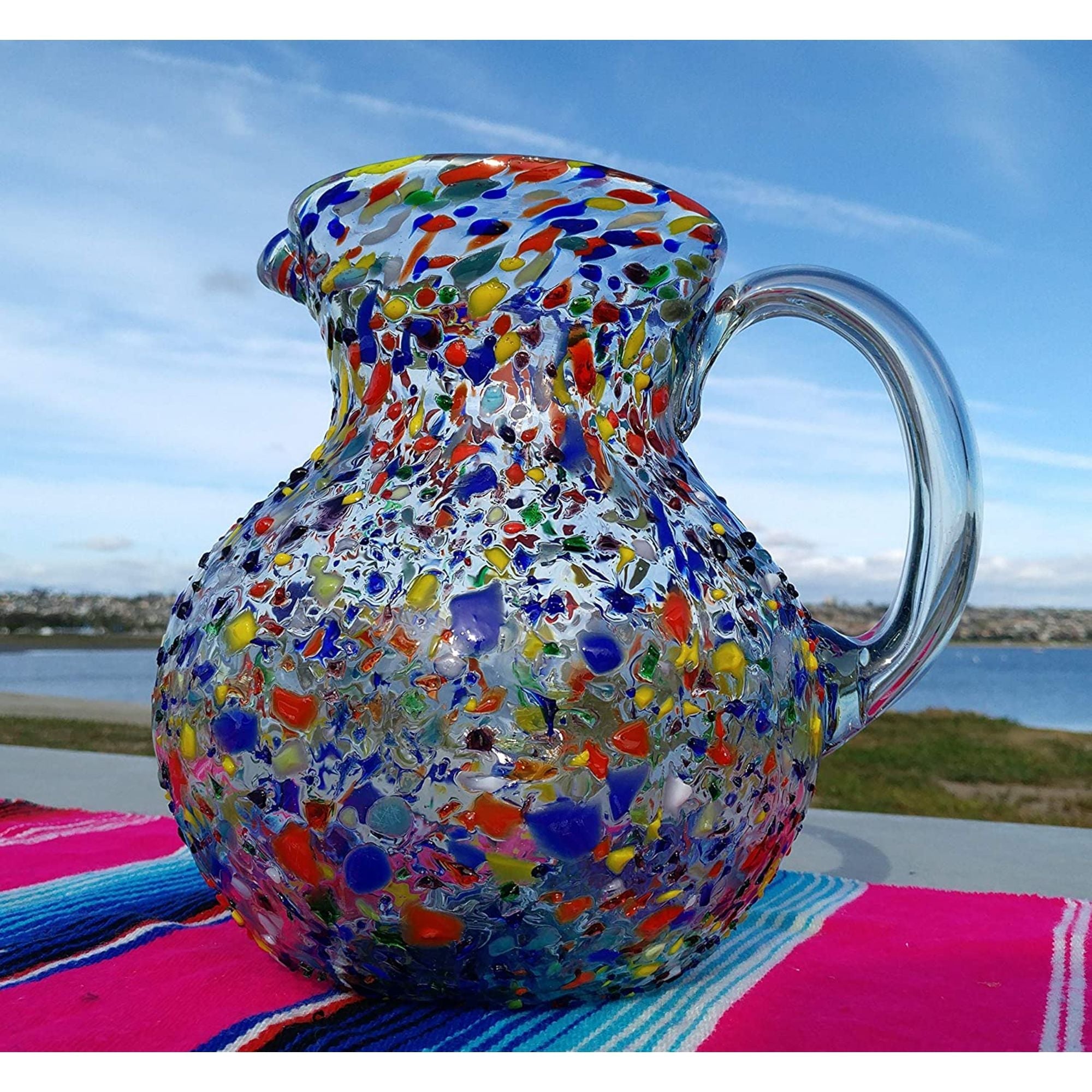 Hand Blown Glass Pitcher- Confetti Rock Design 84 oz.