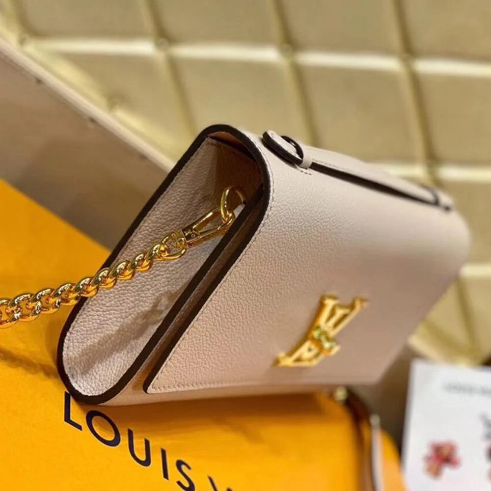 Lv Twist Chain Wallet Light Pink Grain Leather