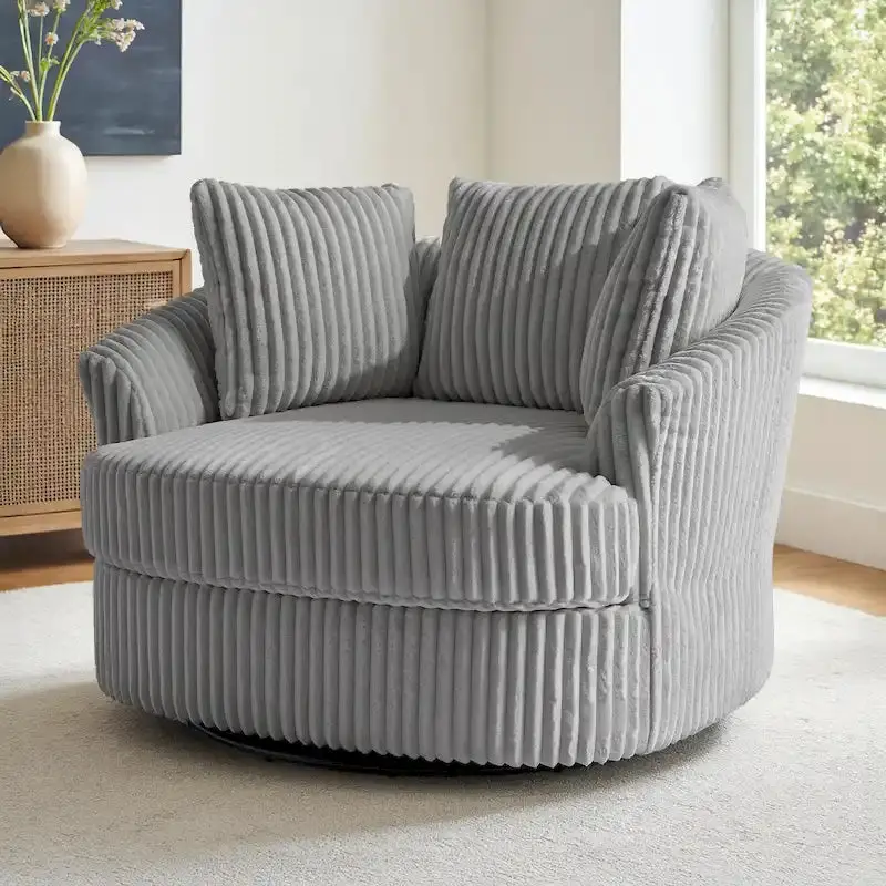 Recessed-Arm Swivel Barrel Chair – Slipcovered Barrel Accent Chair with Recessed Arms