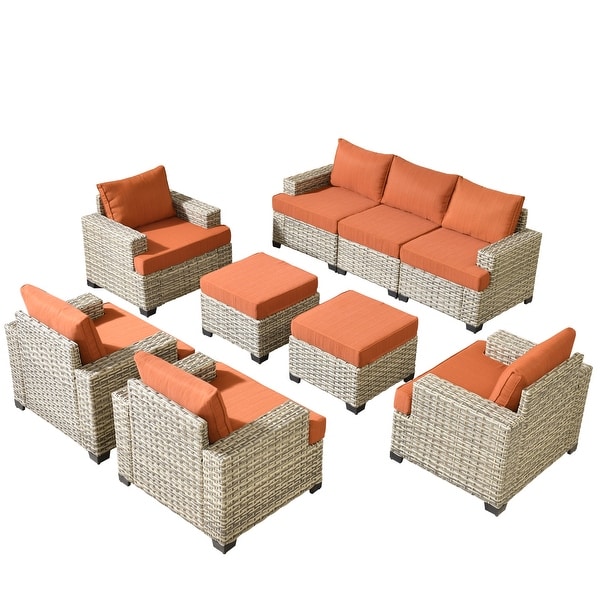 OVIOS 9 Pieces T shaped Seat Wide Armrest Set With Ottoman