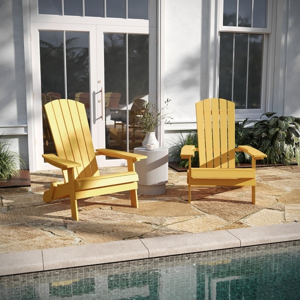 Set of 2 AllWeather Modern Wide Slat Back Poly Resin Adirondack Chairs